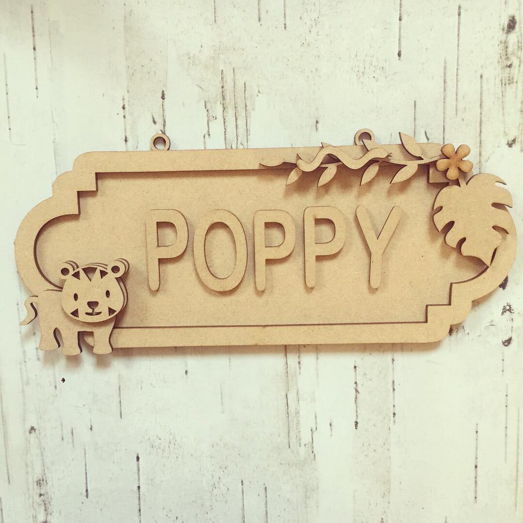 SS054 - MDF Tiger theme Personalised Street Sign - Small (6 letters) - Olifantjie - Wooden - MDF - Lasercut - Blank - Craft - Kit - Mixed Media - UK