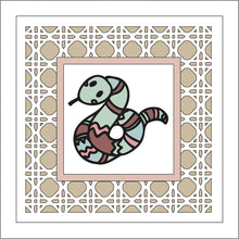OL1842 - MDF Rattan effect square plaque with doodle Tribal - Snake - Olifantjie - Wooden - MDF - Lasercut - Blank - Craft - Kit - Mixed Media - UK