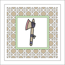 OL1844 - MDF Rattan effect square plaque with doodle Tribal - Axe - Olifantjie - Wooden - MDF - Lasercut - Blank - Craft - Kit - Mixed Media - UK