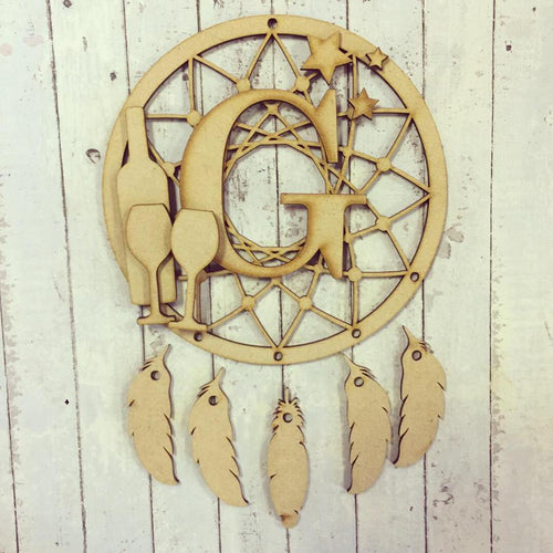 DC036 - MDF Wine Dream Catcher - with Initial, Initials, Name or Wording - Olifantjie - Wooden - MDF - Lasercut - Blank - Craft - Kit - Mixed Media - UK